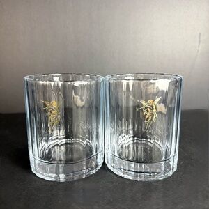Vintage Set of 2  Ribbed Dble Old-Fashioned Glasses With Golden Angel With Trump